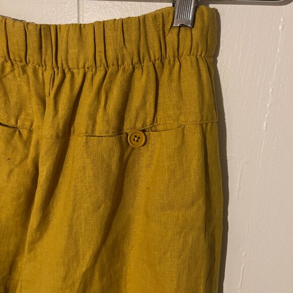 7115 Linen Pleated Trousers Mustard Small - Picture 9 of 9